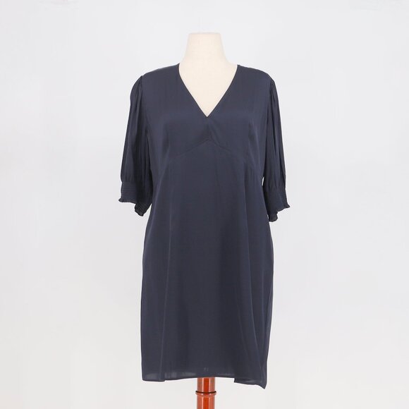 QUINCE Washable Stretch Silk Puff Sleeve Mini Dress in Navy Size XL - Picture 2 of 8